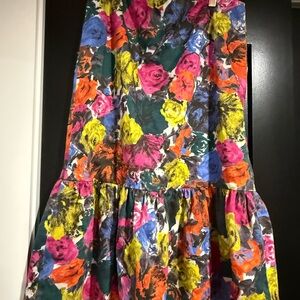 Dries Van Noten Floral Print Cotton Skirt in Green, Pink, Yellow